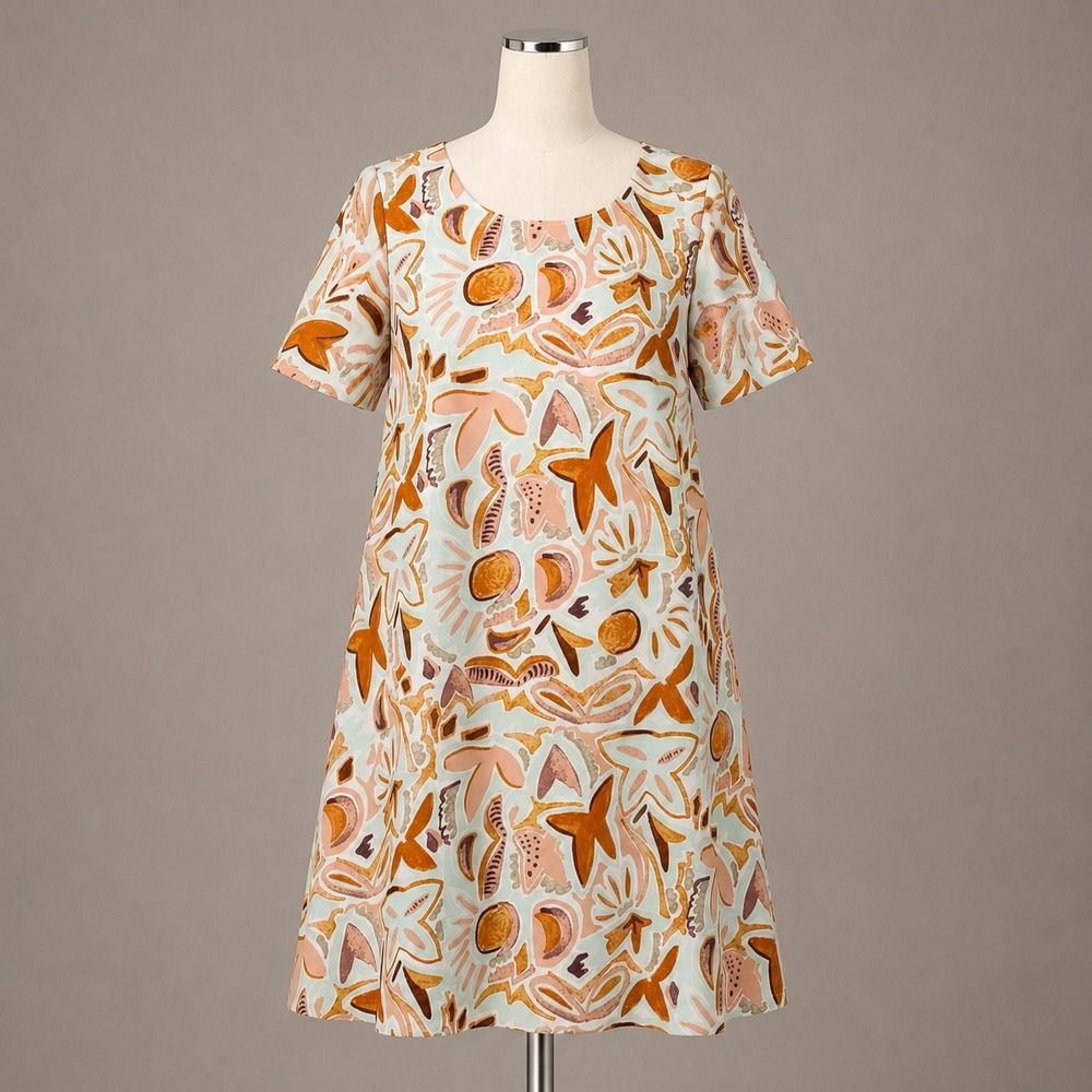 Entro Shift Dress Small Mint Green Abstract Print Short Sleeve Round Neck Boho‎